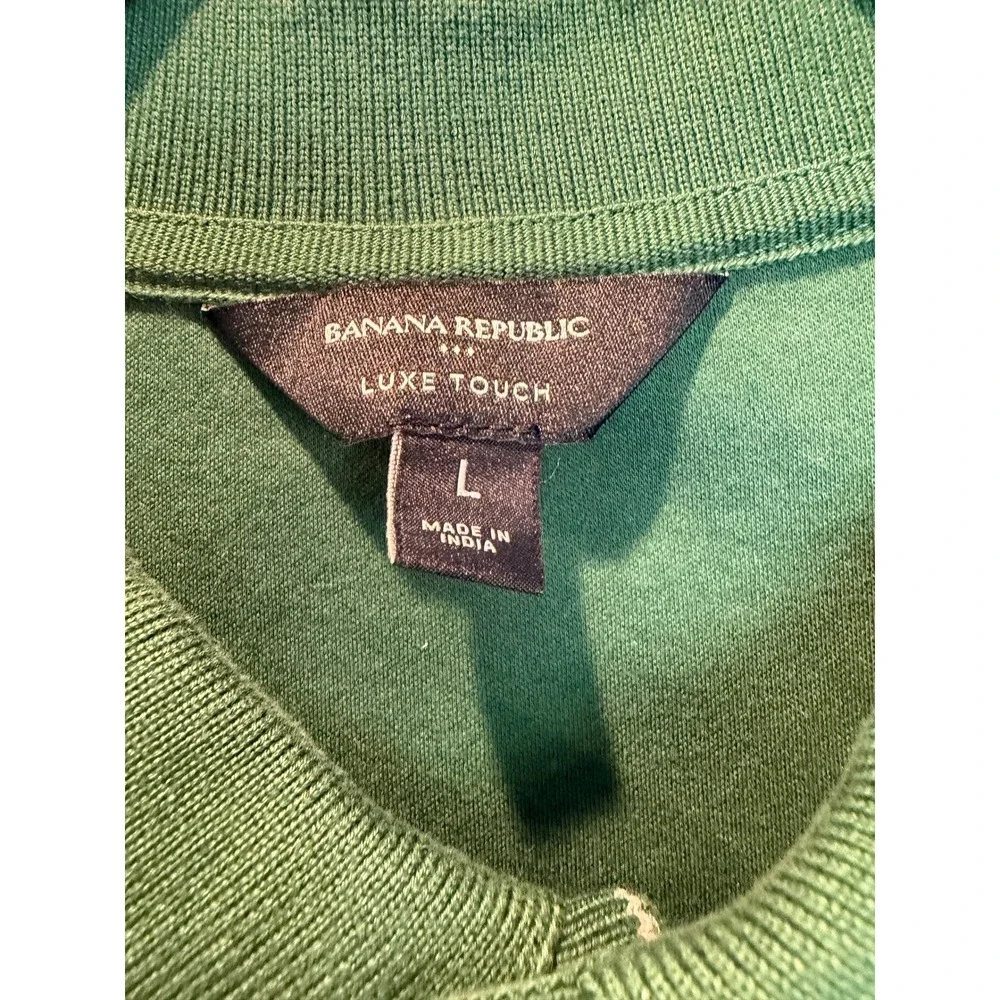 Banana Republic Luxe Touch Mens Large Green Full Button Down Polo‎ Shirt Piping